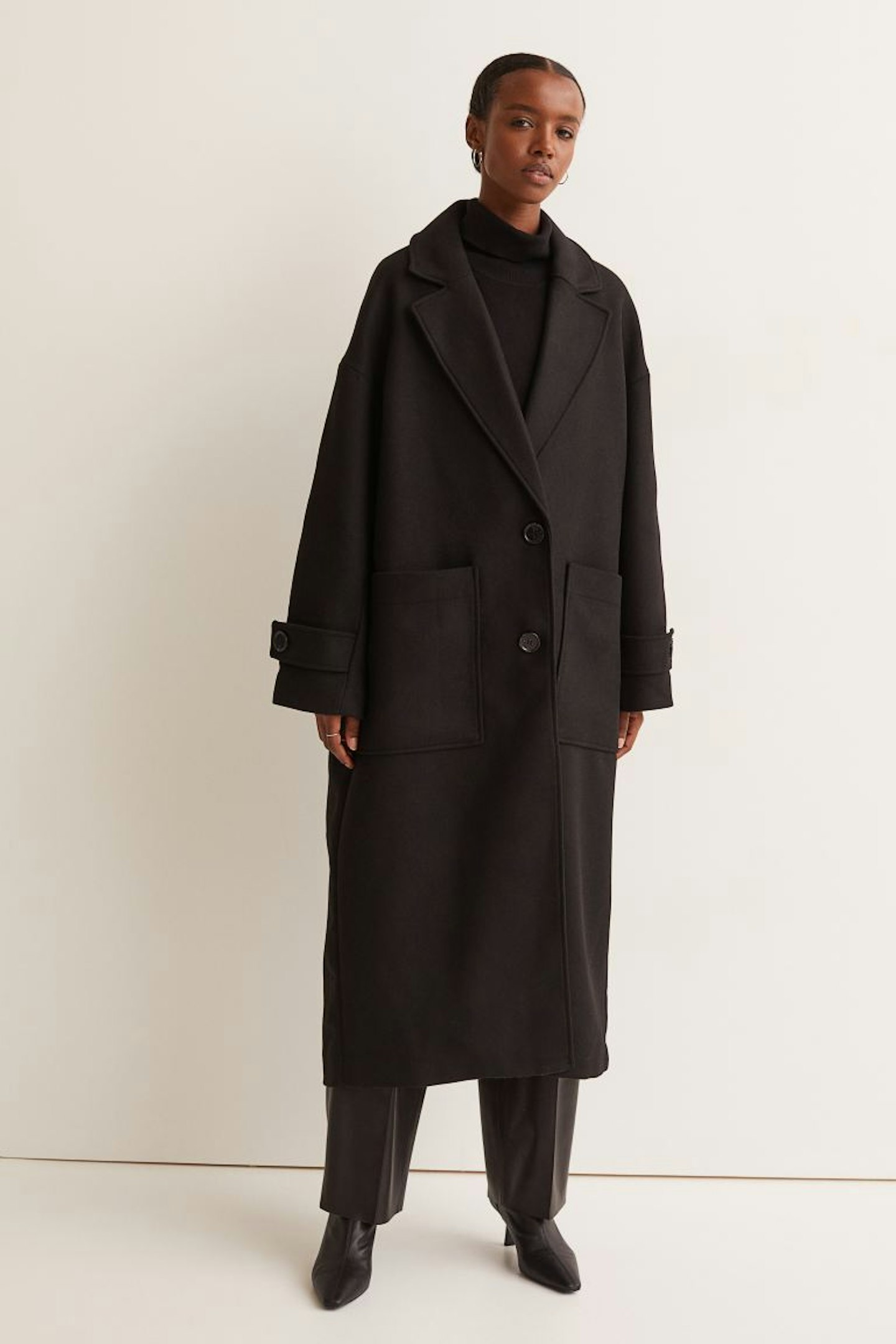 H&m black coat hot sale